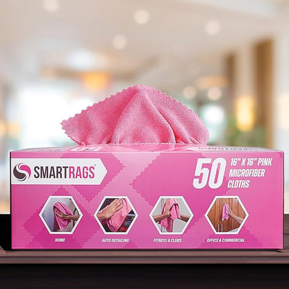 Arkwright Smart Rags in Box - (Pallet of 8000) Lint Free, Large Microfiber Cleaning Cloth, Scratch & Streak-Free, Dispensable Wash Towels for Cars, Kitchen, and Window Glass, 16 x 16 in, Pink