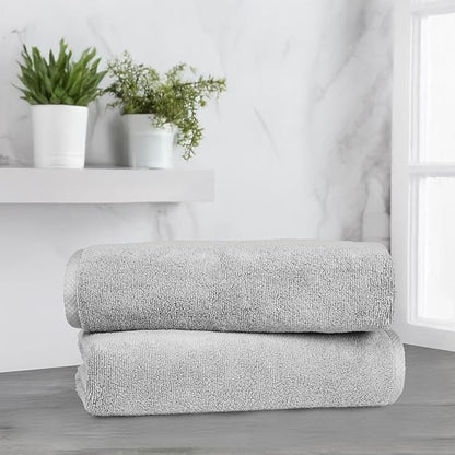 Amazon Basics 2 Piece Quick-Dry Oversize Bath Towel, 100% Cotton, Platinum, 54" x 30" (Pack of 12)