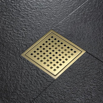 4 Inch Square Shower Drain with Flange, Removeable Grate SUS 304 Stainless Steel Shower Drain with Hair Catcher (Brushed Gold, 4 Inch)