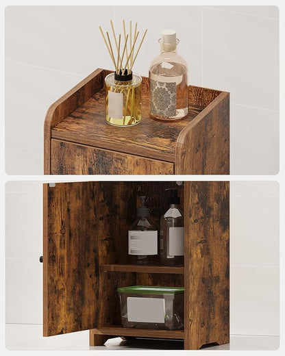 Bathroom Storage Cabinet, Corner Floor Cabinet with 2 Doors and Adjustable Shelf, Narrow Toilet Paper Cabinets, Bathroom Organizer for Small Spaces, 7.9" D x 9.8" W x 29.5" H Rustic Brown