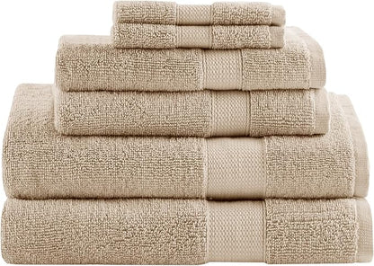 Comfort Spaces Turkish Bathroom Towel Set 6 Piece Luxury Bath Towel Set 2 Hand Towel for Bathroom 2 Washcloth 2 Large Bath Towel Sets Long Staple Ultra-Soft Quick Dry Towel Set Tan Beige