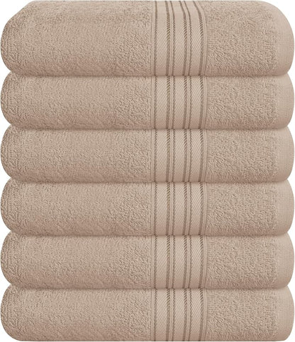 BOUTIQUO Ultra Soft Cotton 6 -Piece Hand Towel Set 16x24 Inch, Ideal for use in Bathroom, Kitchen, Gym, Spa & General Cleaning, Compact & Lightweight Multi Purpose Hand Towels - Tan