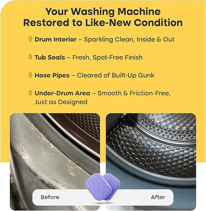Washing Machine Cleaner Tablets Ultra – 40% Stronger Formula: Designed for Pet Owners, Removes Residue, Grime & Odors, Compatible with HE, Top & Front Load, 24 Pack – 12 Month Supply