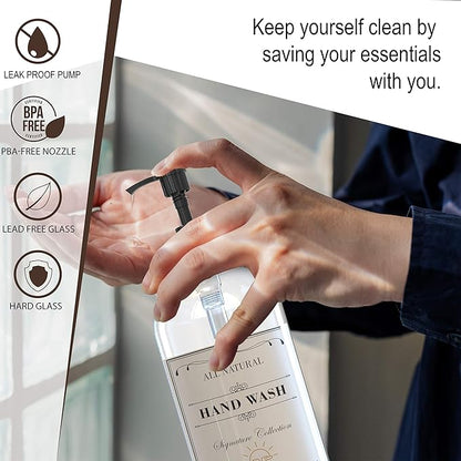 16 OZ Thick Clear Glass Soap Dispenser with Pump 2 Pack, Hand and Dish Soap Dispenser Set for Bathroom and Kitchen with 6 Waterproof Labels
