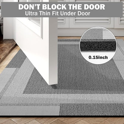 Non Slip Bath Mat, Rubber Backing Ultra Thin Bathroom Rugs Fit Under Door Quick Dry Super Absorbent Washable Bath Rug Shower Mat for Bathroom Floor Bathtub Shower Sink, Easy Care Gray 16"x 24"