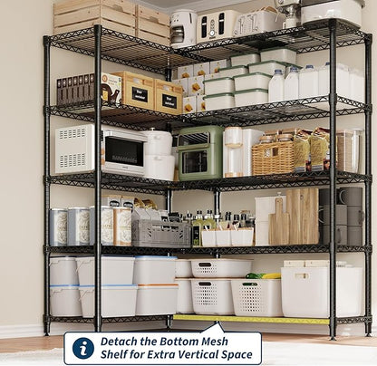 5-Tier Metal Storage Shelves, Adjustable Wire Shelving Unit for Garage, Pantry, Basement & Kitchen, Heavy-Duty Shelf Organizer with Double-Row Design, 70.8" w x 15.8" d x 70.5" h, 265 Lbs Per Tier