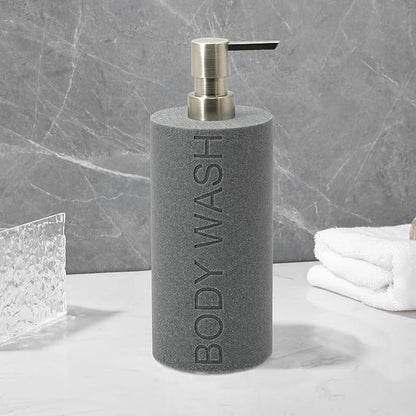 Resin Neutral Gray Sandstone Body Wash Engraved Bottle Refillable Pump Dispenser, Durable Waterproof Resin Construction for Bath, Shower - Gray Sandstone Satin Nickel Pump