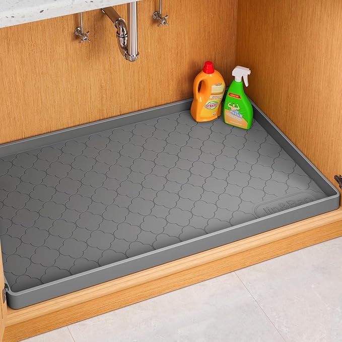 Jin&Bao Waterproof Under Sink Mat 40" x 22", Thick Silicone Mat Cabinet Protector for Kitchen and Bathroom, Shelf Liner, Home Organizer and Storage, Multipurpose Tray for Gadgets and Essentials