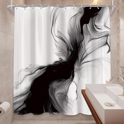 Cinbloo Black and White Marble Shower Curtain 72Wx72H Abstract Modern Neutral Ombre Grey Minimalist Bathroom Decor Elegant Ink Texture Cloth Fabric Bathroom Decor with 12 Hooks