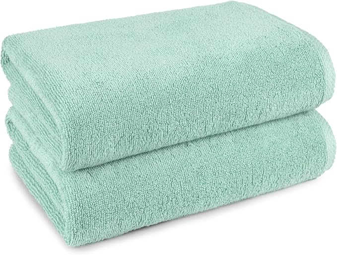 Amazon Basics 100% Cotton Quick-Dry Lightweight Moisture Absorbing Bath Towel, 2 Count, Seafoam Green, 54" x 30" (Pack of 12)