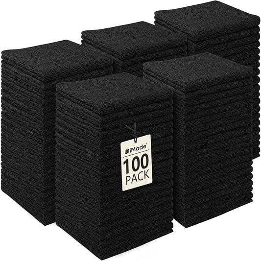 Washcloths Bulk - 100 Pack - Face Towels (12" x 12"), Highly Soft Wash Cloths and Hand Towels, Fast Drying Multi-Purpose Microfiber Cleansing Cloths for Bathroom, Hotel, Spa, and Salon - Black