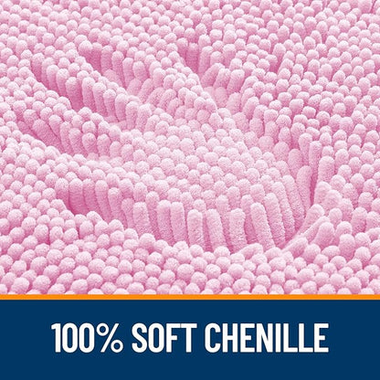 OLANLY Bathroom Rugs 70x24, Extra Soft Absorbent Chenille Bath Rugs, Rubber Backing Quick Dry, Machine Washable Bath Mats for Bathroom Floor, Tub and Shower, Home Decor Accessories, Pink