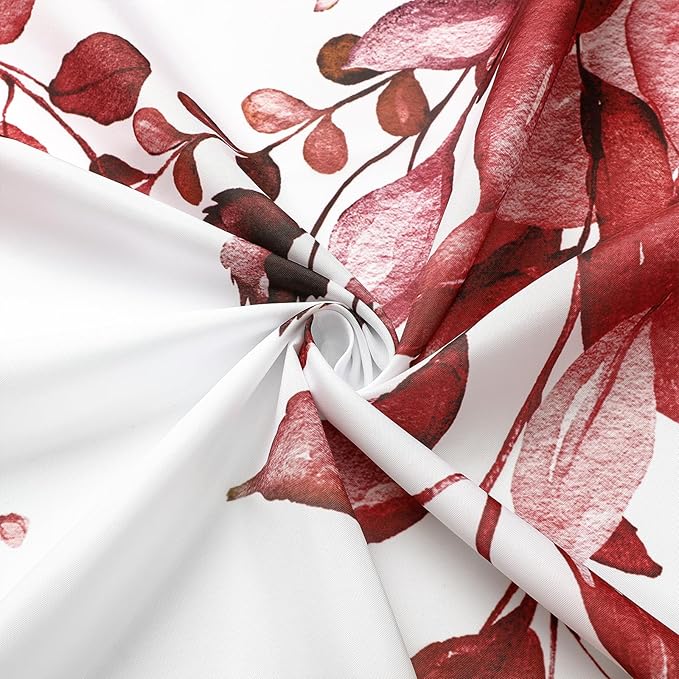 Gibelle Small Stall Shower Curtain 36 x 72, Narrow Half Burgundy Red Floral Shower Curtain for Bathroom, Watercolor Plant Eucalyptus Leaves Fabric Shower Curtain Set