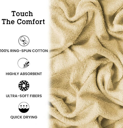 Casa Lino 100% Cotton Bath Towels Set of 4 (1 Bath Towel, 1 Hand Towel & 2 Wash Cloths) - Bathroom Towels and Washcloths Set - Complete Bathroom Set - Guest Room Essentials - (Linen Brown)