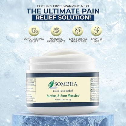 Sombra Cool Pain Relief Gel Cold Pain Relief for Swelling, Growing Pains, Soreness, Post-Workout, Vegan Formula Free of Artificial Fragrances, Dyes, NSAID, Wax, Petroleum, Alcohol - 2oz Jar (2 Pack)