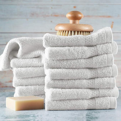 Hearth & Harbor Washcloths 12 Pack - 100% Cotton Washcloth for Body and face, High Absorbent and Soft 13"x13" Body Wash Cloth, Quick Dry - White Washcloths