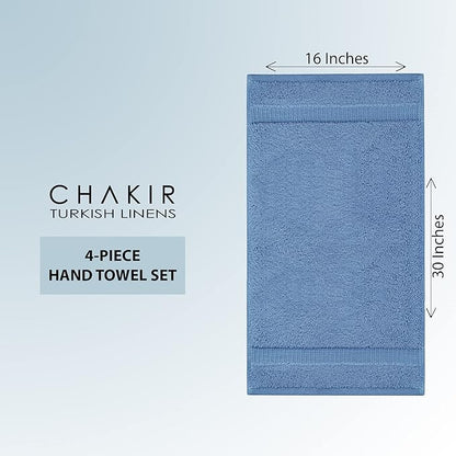 Chakir Turkish Linens 100% Cotton Premium Turkish Towels for Bathroom | 16'' x 30'' (4-Piece Hand Towel, Wedgewood)