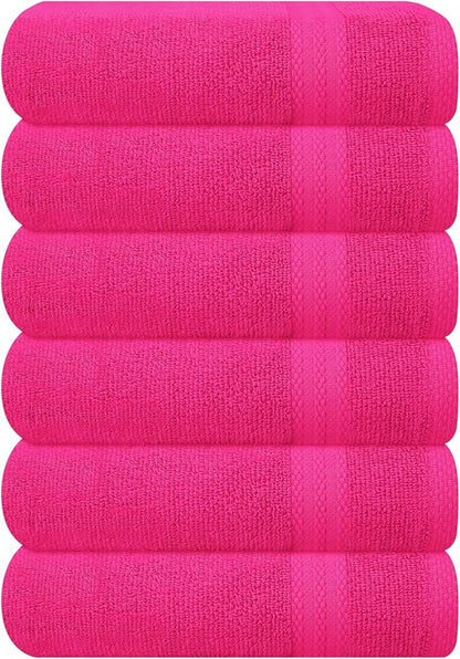 GLAMBURG Ultra Soft 6-Piece Hand Towel Set 16x28-100% Ringspun Cotton - Durable & Highly Absorbent Hand Towels - Ideal for use in Bathroom, Kitchen, Gym, Spa & General Cleaning - Hot Pink