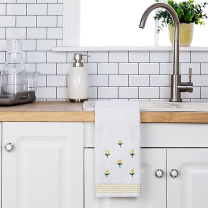 SKL Home Staggered Blossoms Hand Towel 2pc Set for Bath/Kitchen/Bar & Gift, White