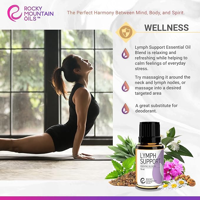 Rocky Mountain Oils Lymph Support Essential Oil Blend with 100% Pure and Natural Essential Oils - Lymphatic Oil, Massage Oil for Massage Therapy - 15ml
