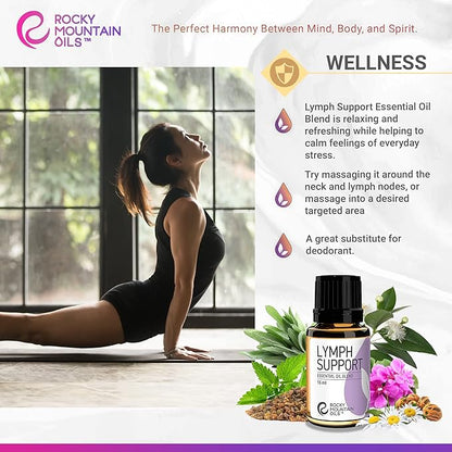 Rocky Mountain Oils Lymph Support Essential Oil Blend with 100% Pure and Natural Essential Oils - Lymphatic Oil, Massage Oil for Massage Therapy - 15ml