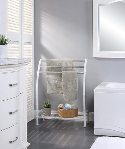 SunnyPoint Freestanding 3 Hanging Bar Towel Rack with Bottom Shelf (WHT)