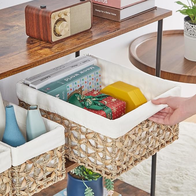 Vagusicc Wicker Basket, Set of 3 Hand-woven Water Hyacinth Storage Baskets for Organizing, Large Wicker Storage Basket Bins with Handles, Small Toilet Paper Storage Baskets for Shelves & Decor