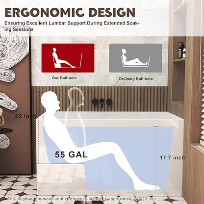 43 Square Inch Acrylic Independent Bathtub, Capacity 50 Gallons, Can Hold 650 Pounds, Smooth White Surface, Chrome Plated Drainage And Overflow (Seated) (White, 43 In With Seat)