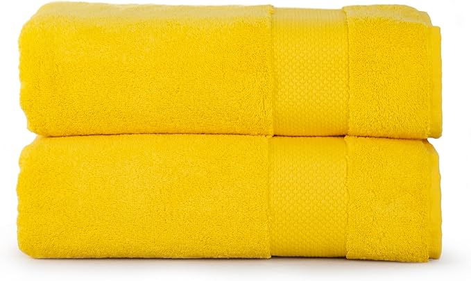 Hencely Bath Sheet Set of 2-(35x64 Inches)-Luxury Extra Large Oversized Towels, 100% Cotton - Quick Dry, Highly Absorbent, Super Soft - Ideal for Spa, Hotel, Bathroom - (Bath Sheets 2 Pack, Yellow)