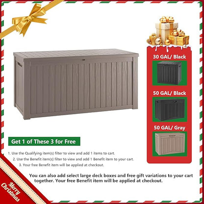 TARKARI 270 Gallon Lockable Resin Deck Box, Waterproof & UV-Resistant Outdoor Storage Box for Outdoor Cushion Storage, Garden Tools & Pool Accessories Storage, Gray