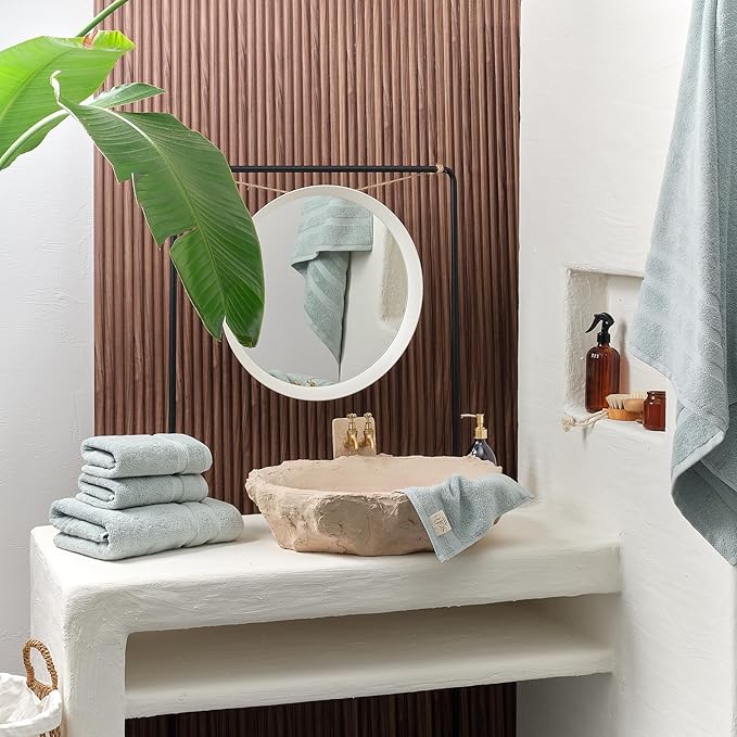 SOFE H&L | Olea Luxury Turkish Cotton Hand Towels Set of 4 Light Blue | Premium, Soft, Durable, Absorbent | Hotel Quality Plush Towels and Thick Towel Sets