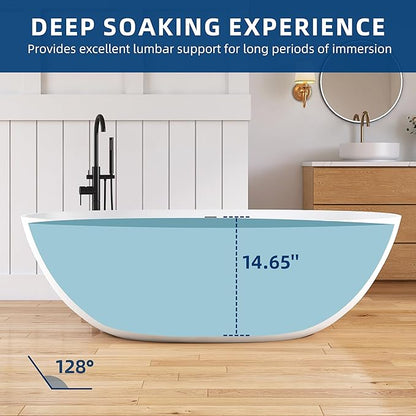 71'' Freestanding Solid Surface Resin Stone Bathtub, Freestanding Tub, Contemporary Design Stand Alone Tub with Pop-up Drain and Overflow, cUPC Certified, Matte White (Oval) AM3031800…