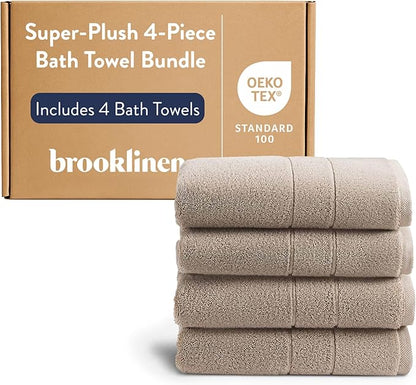 Brooklinen Super-Plush Turkish Cotton Bath Towels - Set of 4 - Cotton, 820 GSM, Highly Absorbent, Machine Washable, Perfect for Home & Bathroom (30" x 58", Driftwood)