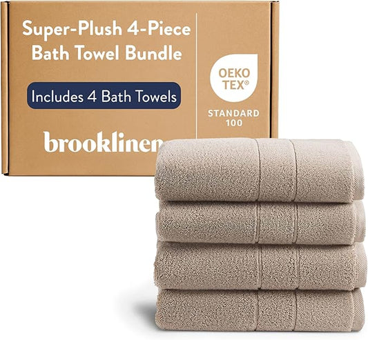 Brooklinen Super-Plush Turkish Cotton Bath Towels - Set of 4 - Cotton, 820 GSM, Highly Absorbent, Machine Washable, Perfect for Home & Bathroom (30" x 58", Driftwood)