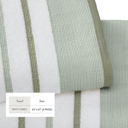 Great Bay Home Decorative Bath Towel Set - Luxury Cotton 4 Pack 54x27 Bath Towel Set - Luxurious, Ultra-Soft, Durable Towels for Bathroom Decor (Desert Sage Green/Moss Green)