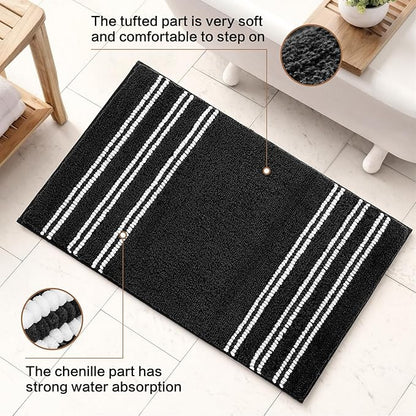 Kmson Bathroom Rugs Mat, 36"x24" Ultra Soft Washable Shaggy Chenille Bath Rugs, Non-Slip Fluffy Thick Water Absorbent Microfiber Mat for Bathtub, Sink and Shower, Black