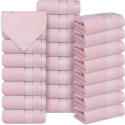 Casa Lino Face Towels & Body Wash Cloths for Showering - 100% Cotton Wash Cloths for Bathroom - Highly Absorbent & Quick Drying Washcloth Set - Cotton Washcloths 24 Pack (12" x 12") - (Blush Pink)