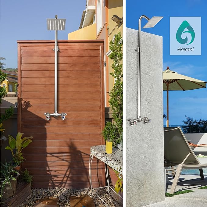 Aolemi Outdoor Shower Kit Fixtures 6 Inch Center with Adjustable Slide Bar,6 Inch Showerhead,2-Handle with Mix Valve,Brushed Nickel
