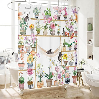 Bohemian Shower Curtain, Boho Floral Print Water Repellent Polyester Fabric for Bathroom Decor, 72×72 Inch Standard Size with 12 Hooks, Also as Room Divider
