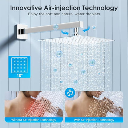 Shower System Shower Faucet Set with Push-Button Diverter and Wall Supply Elbow 10 Inch Shower Head Polished Chrome
