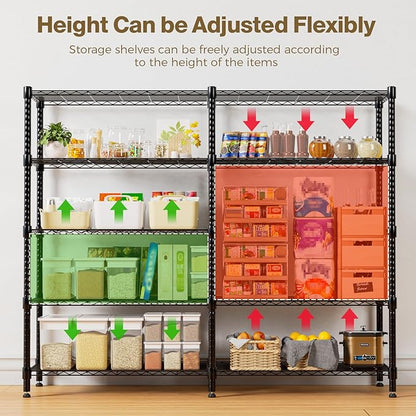 Himimi 72" W Wire Rack Shelving-2000LBS Capacity, Adjustable Storage Shelves Metal Shelves for Storage, 5-Tier Heavy Duty Wire Organizer for Kitchen, Garage, Pantry, 72" W x 18" D x 72" H, Black