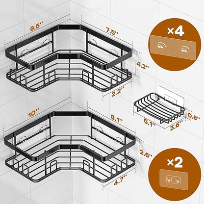 MAXIFFE 3 Pack X-Large Corner Shower Caddy with Soap Holder, Large Capacity Easy Install No Drilling Stainless Steel Sturdy Hold 40 LB Shower Organizer Shelves Rack for Family Renters Bathroom, Black
