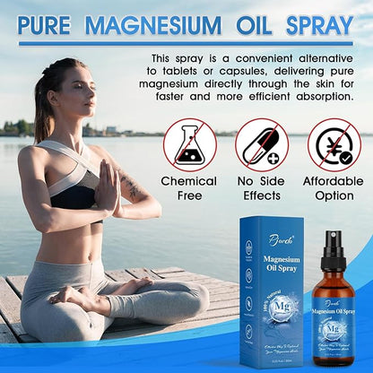 Magnesium Oil Spray for Feet, Body & Sleep, 100% Pure & Natural Organic Topical Magnesium Chloride Oil Spray for Caring Body, Easy to Carry and Use, Rapidly Absorbed