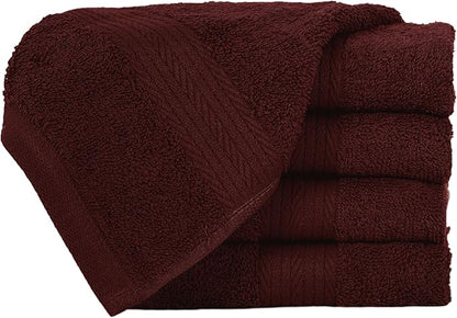 Ample Decor Washcloths Pack of 5 12 X 12 Inch, 600 GSM 100% Cotton Soft Absorbent, Premium Quality Durable Ideal for Bathroom, Pool, Hotel, Spa - Brown