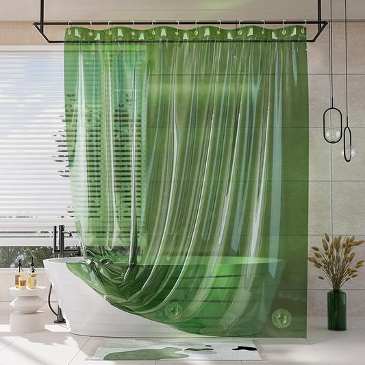 AmazerBath Shower Curtain Liner, 100% EVA Clear Green Heavy Duty Luxury Shower Curtain and Liner 2-in-1 for Christmas, 72x72 Plastic Weighted Shower Liner, 12 Rustproof Grommets & 3 Heavyweight Stones