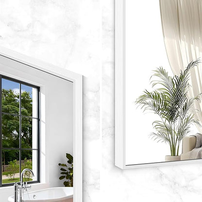 BONEWEI White Bathroom Mirror,55x36 inch Wall Mirror for Bathroom Wall Mounted,Large Rectangle Mirror for Bathroom Over Sink,Modern Metal Frame for Living Room,Bedroom Entryway,Horizontal/Vertical