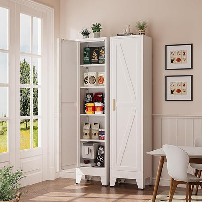 Narrow Bthroom Storage Cabinet Tall Metal Storage Cbinets with 4 Adjustable Shelves Freestanding 5 Tier Slim Pantry Cabinet for Kitchen Office Small Space