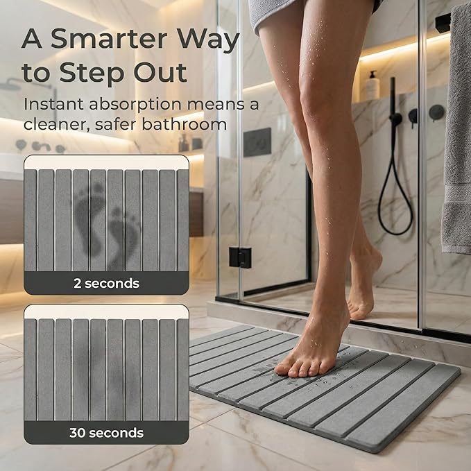 Stone Bath Mat | Extra Large 23.6 X 15.5 Foldable Diatomaceous Earth | Quick Drying Bath Mat | Non Slip Super Absorbent Bathroom Floor Mat | Fast Drying Water Absorbing Stone