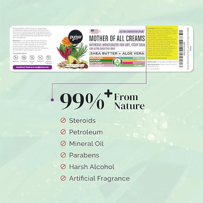 Puriya National Eczema Association Accepted Cream 4.5 oz, Dry Itchy Skin Relief, Colloidal Oatmeal Lotion, For Kids, Adults, Face, Hands, Mother of All Creams, Plant-Based Hydration,No Fragrance Added