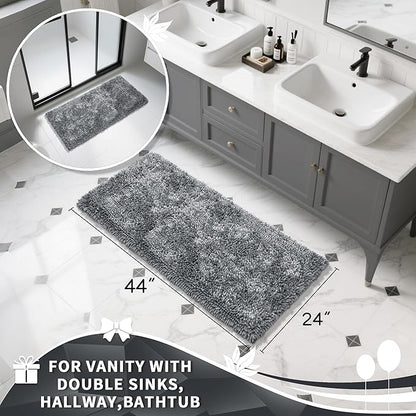 Yimobra Luxury Chenille Bathroom Rug Mat, Extra Soft and Absorbent Shaggy Bath Rugs Non Slip, Machine Washble Dry, Plush Floor Carpet for Tub, Shower, and Bath Room, 44x24 Inch, Silver